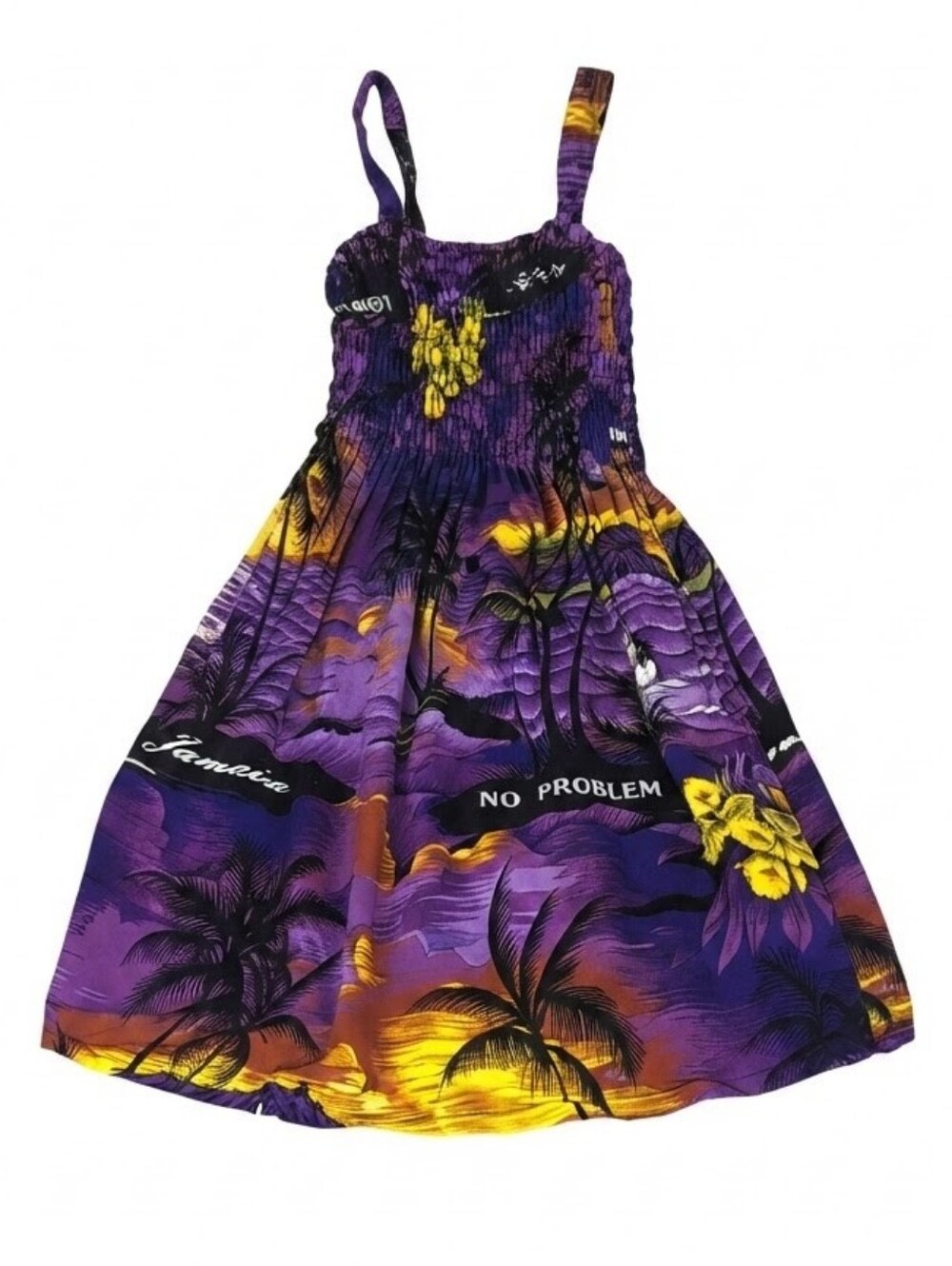 Handmade Jamaica Sundress Smocked Fit & Flare Vacation Travel Sleeveless Dress